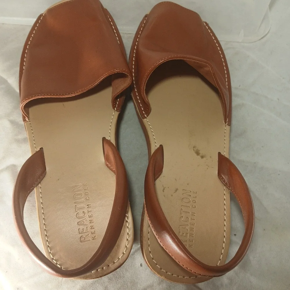 REACTION Kenneth Cole Brown Leather Slingback‎ Wedge Sandals Women US 8